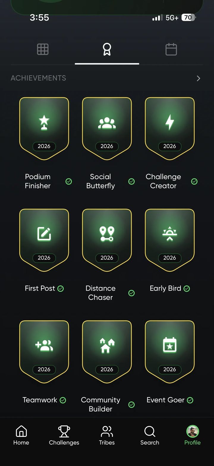 Sweats workout streak calendar screen showing a daily fitness activity streak across the month